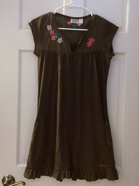 O’Neill Brown Boho Mini Dress with Floral Embroidery - Size Small
